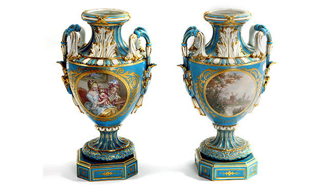 sevres blue celeste porcelain vases