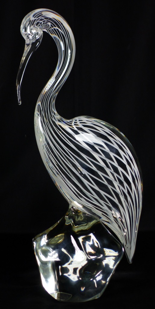 LICIO ZANETTI MURANO GLASS EGRET SCULPTURE - AntiquesModern.com