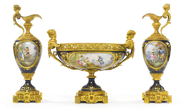 sevres louis xvi style cobalt porcelain centerpiece